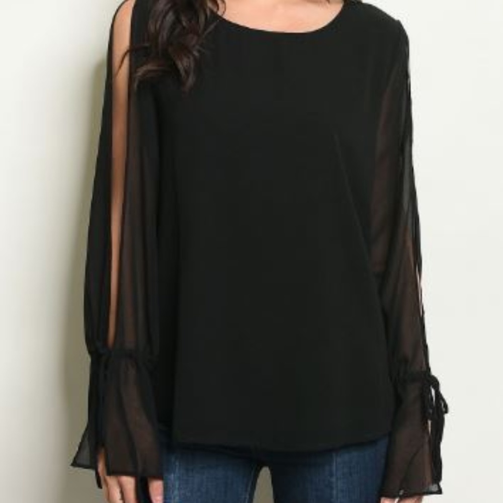 Elegant Slit Sleeve Black  Top